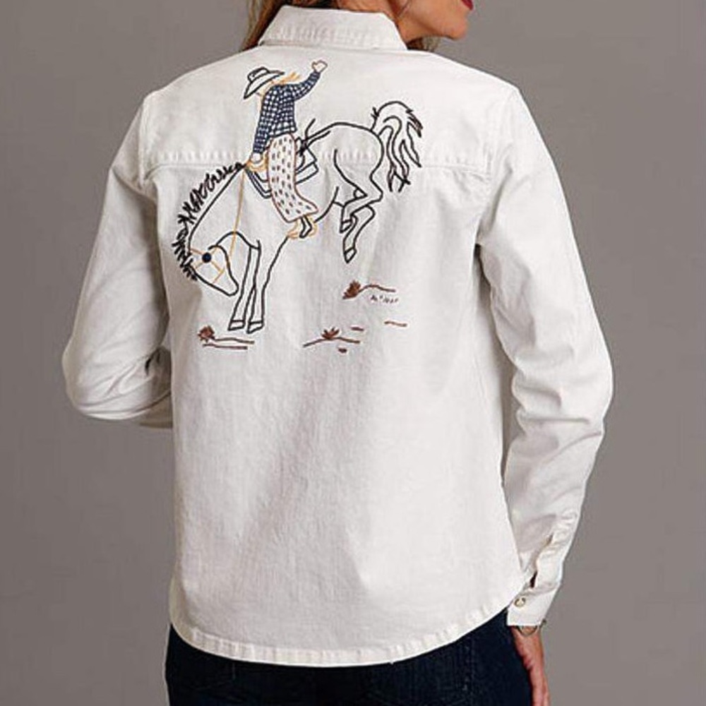 NWT Stetson Denim Bronc Embroidered Boyfriend Fit Shirt - Picture 3 of 5